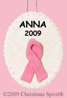 Pink Support Ribbon Oval Ornament
