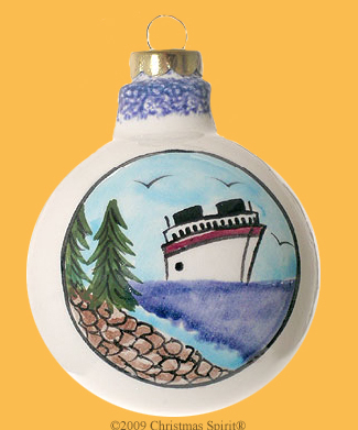Porcelain ball with cruise ship design