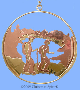 Brass and copper hiking ornament