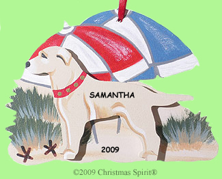 Yellow lab with umbrella ornament