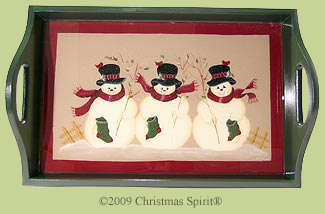 Wooden snowmen serving tray
